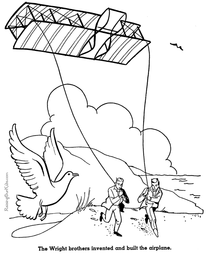The Wright Brothers Airplane - American history coloring pages for kid