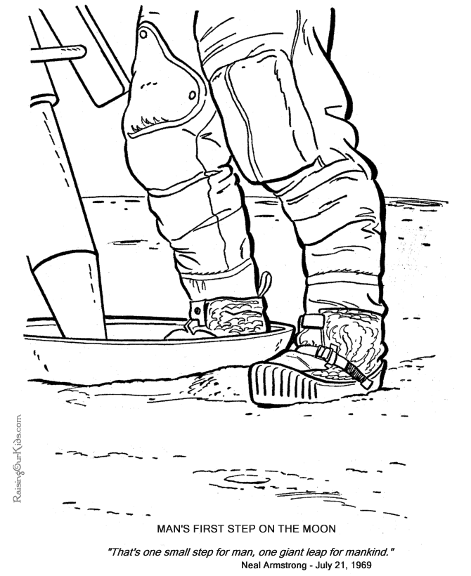 First Step on the Moon - Picture and coloring pages for kid