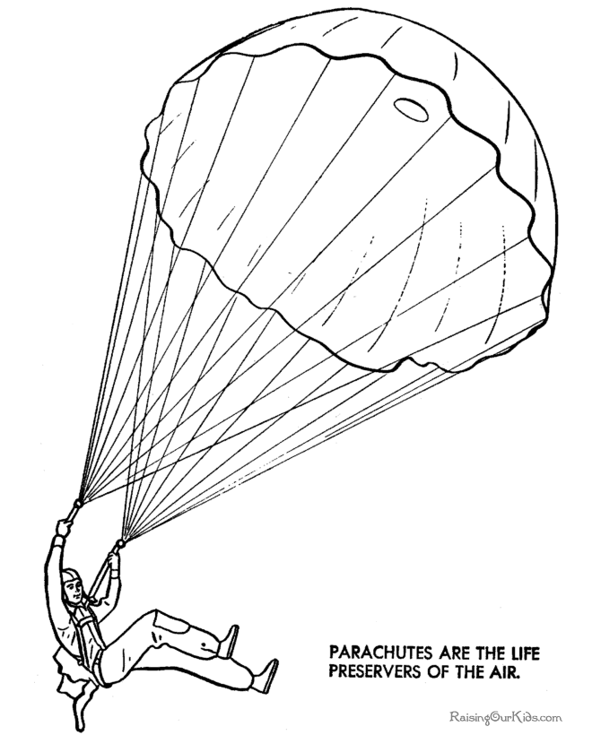 Parachute Coloring Page - free and printable