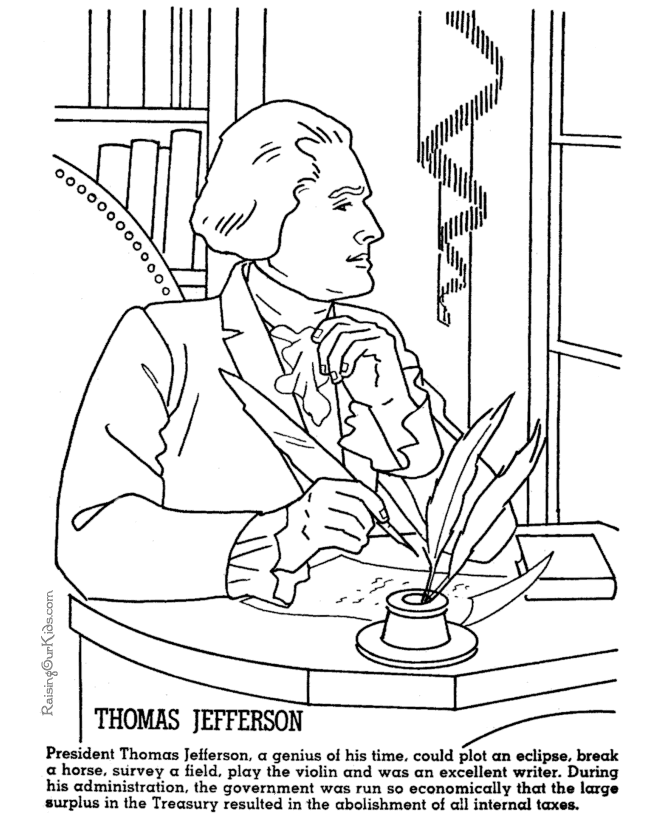 President Thomas Jefferson facts and coloring picture