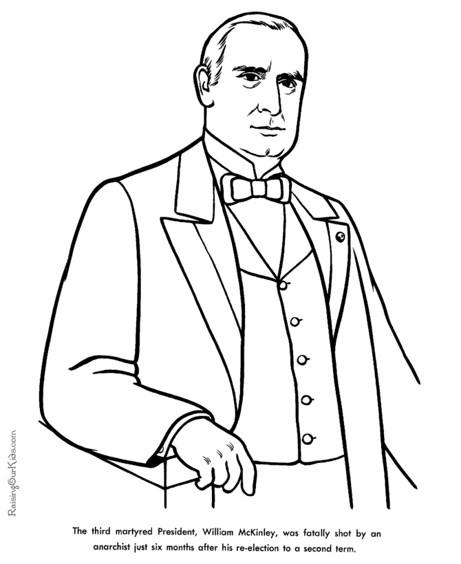 Free printable President William McKinley facts and coloring picture