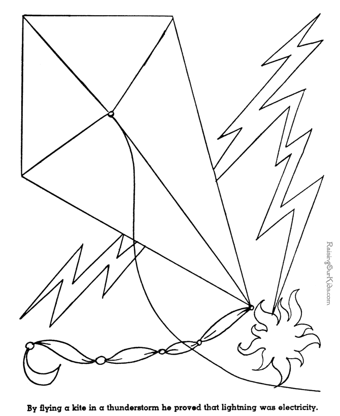 Benjamin Franklin kite coloring page for kid