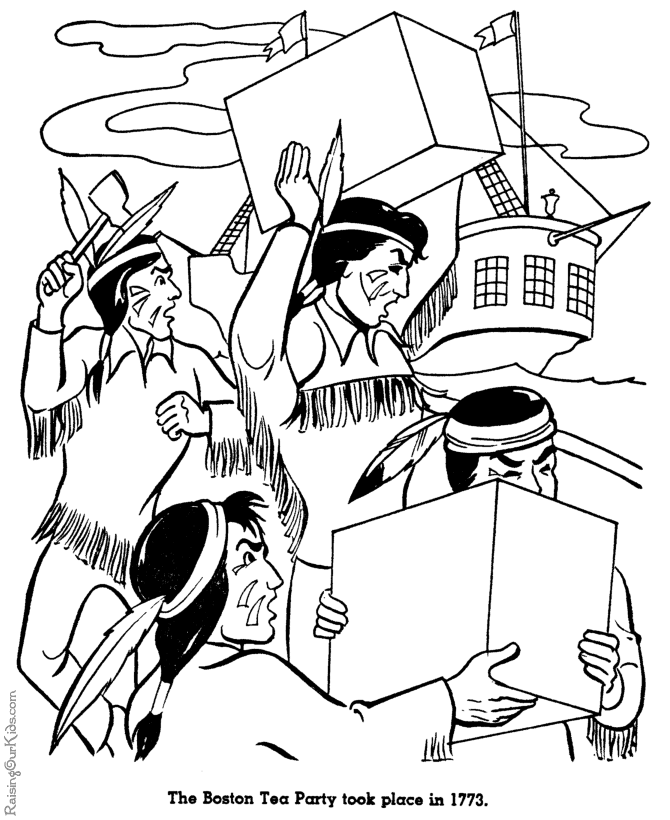 Boston Tea Party history coloring page for kid