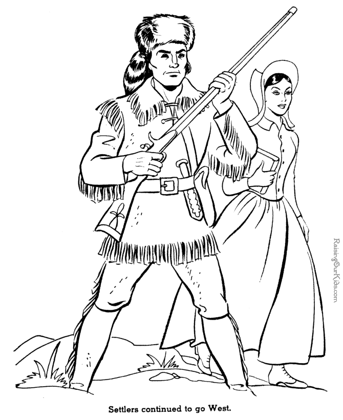 Settlers Go West history coloring page for kids