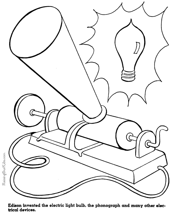 Thomas Edison Inventions - American History for kids coloring pages