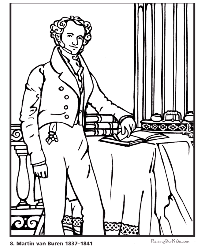 Free printable President Martin Van Buren biography and coloring picture
