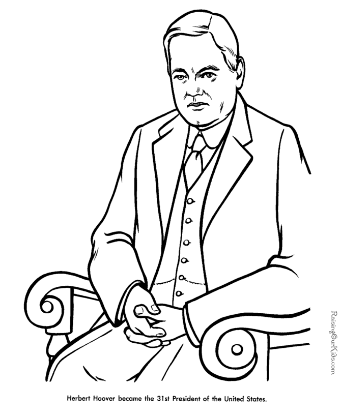 Free printable President Herbert Hoover facts and coloring picture