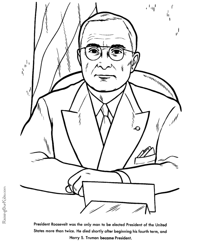 Free printable President Harry S. Truman facts and coloring picture