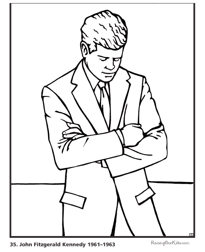 Free printable President John F. Kennedy biography and coloring picture